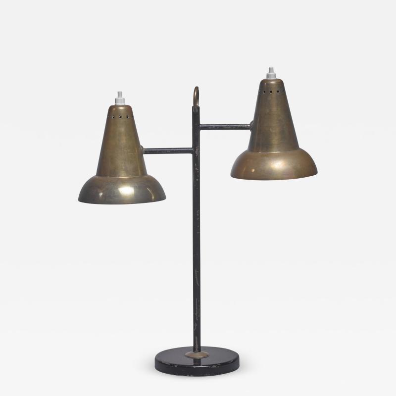 Metal and brass table lamp with two hoods France 1950s