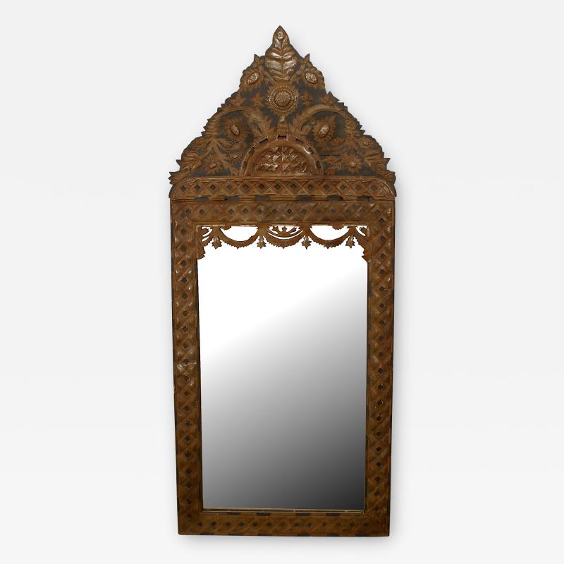 Mexican Stamped Metal and Ebonized Wood Wall Mirror
