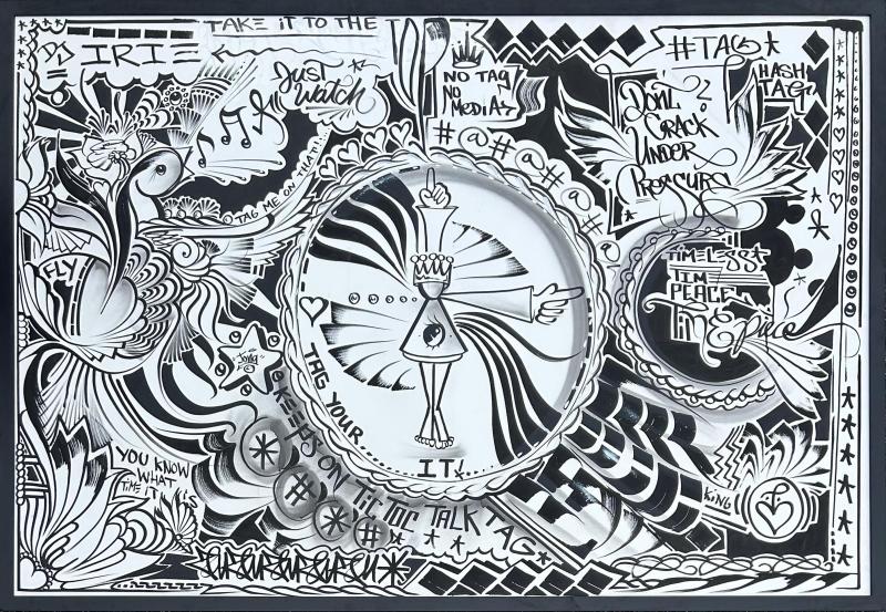 Miami Street Artist Jona Cerwinske Black White Abstract Painting c2010