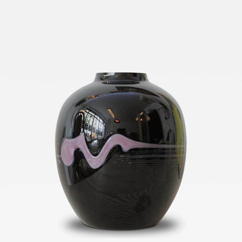 Michael Bang Michael Bang Large Vase Black with Purple Milk Glass Design
