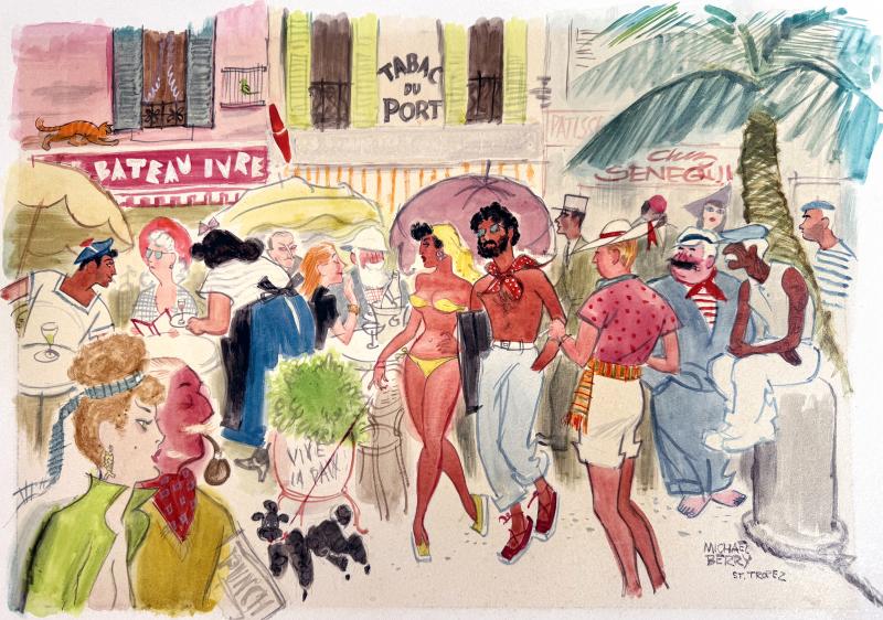 Michael Berry St Tropez Glamorous Star Struck Period Painting from the Brigitte Bardot Era