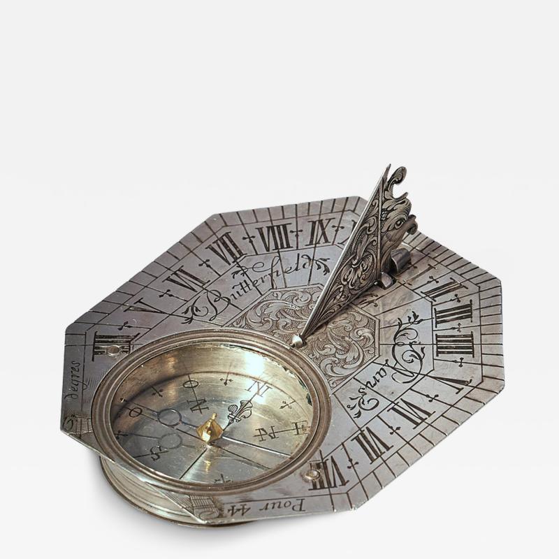 Michael Butterfield Rare Silver Pocket Sundial and Compass by Michael Butterfield Paris circa 1700