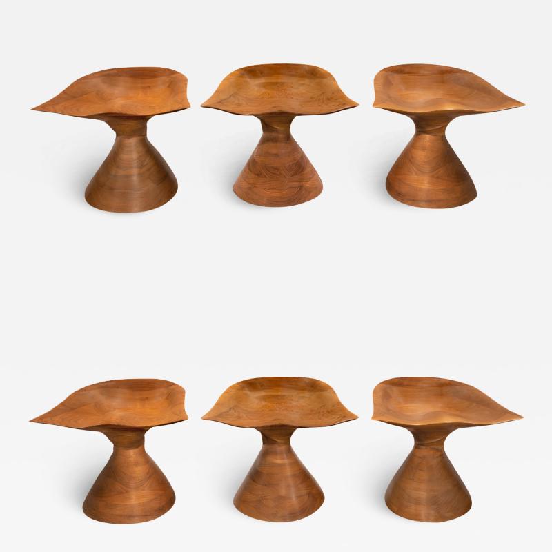 Michael Coffey Michael Coffey Rare Set of 6 Hand Carved Stools in Walnut 2007 Signed 