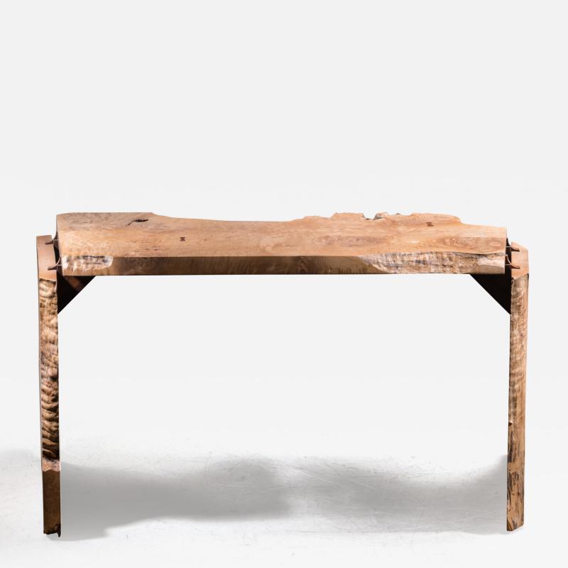 Michael Elkan Michael Elkan Studio Crafted Maple Burl Console Table or Desk USA 1980s