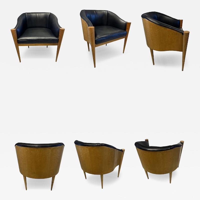 Michael Graves A Set of 6 American Modern Birch and Leather Armchairs Michael Graves for Suna