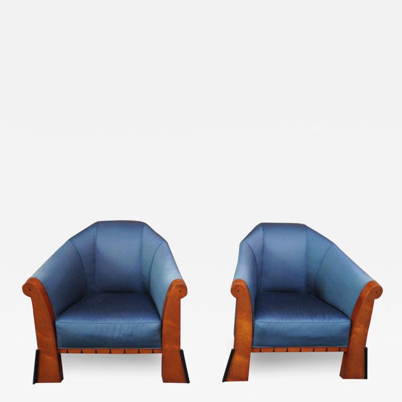 Michael Graves Pair of Postmodern Club Chairs in Stained Birdseye Maple by Michael Graves