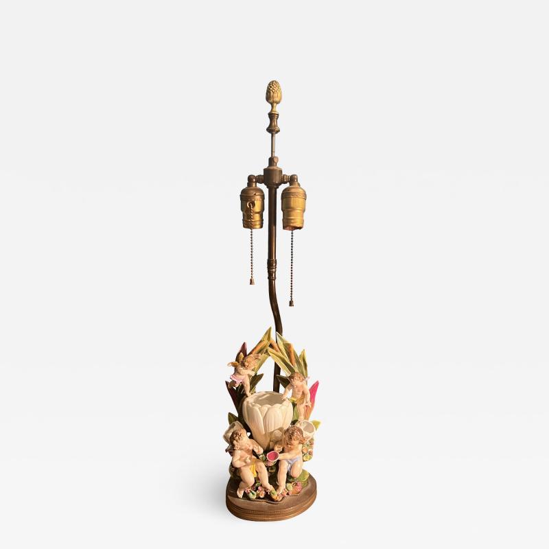 Michael Powolny PRIMAVERA ANGELS AND FLOWER CERAMIC LAMP IN THE MANNER OF MICHAEL POWOLNY