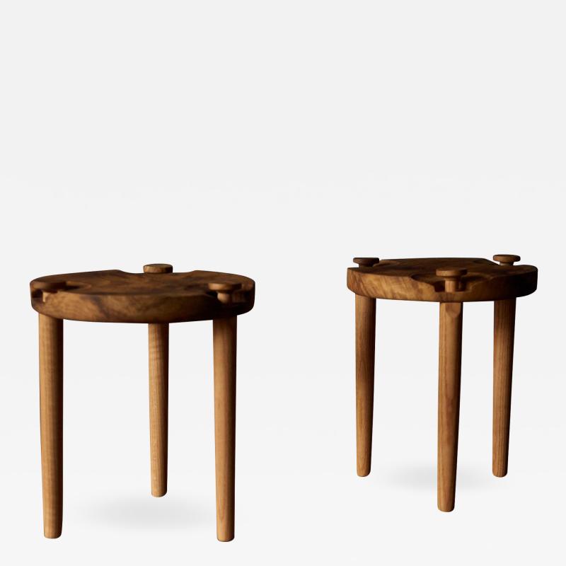 Michael Rozell Pair of Side Tables in White Oak Burl Top by Michael Rozell USA 2020
