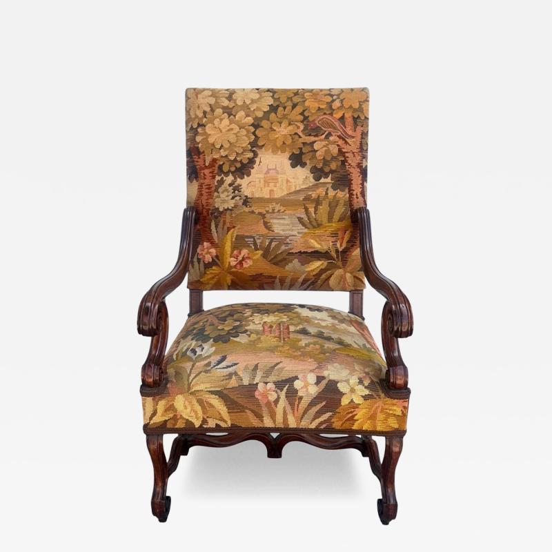 Michael Taylor 18th C Style French Needlepoint Carved Walnut Throne Chair