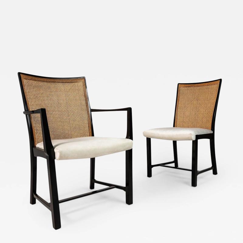 Michael Taylor 6 Ebony Lacquered Dining Chairs with Cane Backs by Michael Taylor for Baker