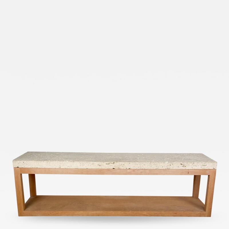 Michael Taylor Circa 1970 Michael Taylor Low Console with Fossil Stone and White Oak Base