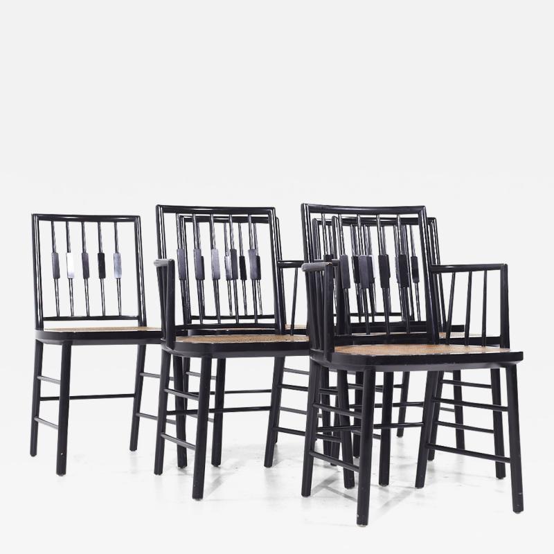 Michael Taylor Michael Taylor for Baker Mid Century Ebonized Cane Dining Chairs Set of 6