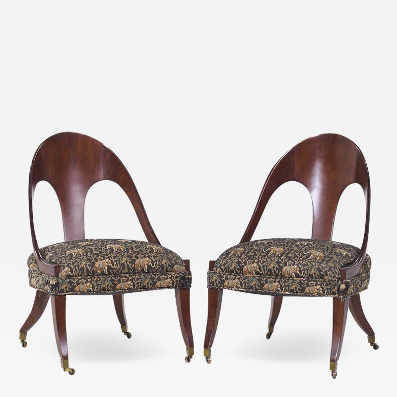Michael Taylor Michael Taylor for Baker Mid Century Mahogany Spoon Back Chairs Pair