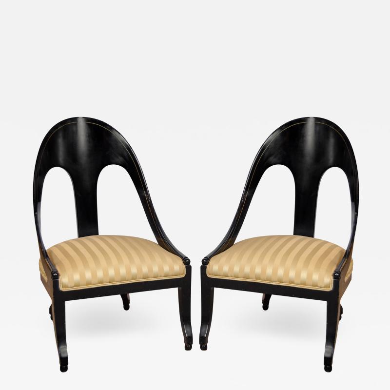 Michael Taylor Pair of Spoon Back Slipper Chairs with Gilt Detail