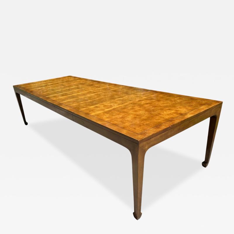 Michael Taylor Stunning Michael Taylor for Baker Asian Parquetry Burl Elm Dining Table 3 Leaves