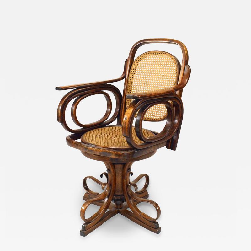Michael Thonet Austrian Bentwood Scroll Swivel Chair