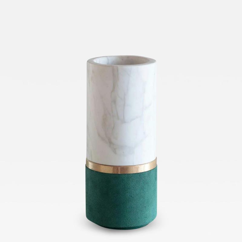 Michael Verheyden DURE VASE IN CALACATTA MARBLE AND GREEN SUEDE