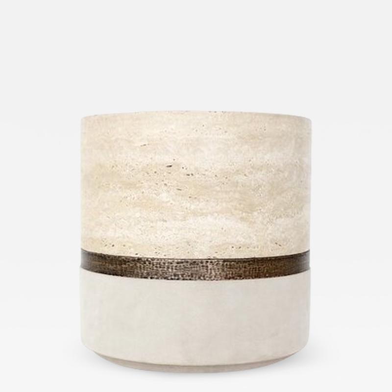 Michael Verheyden MICHAEL VERHEYDEN TRAVERTINE MARBLE SUEDE AND BRASS DURE POT