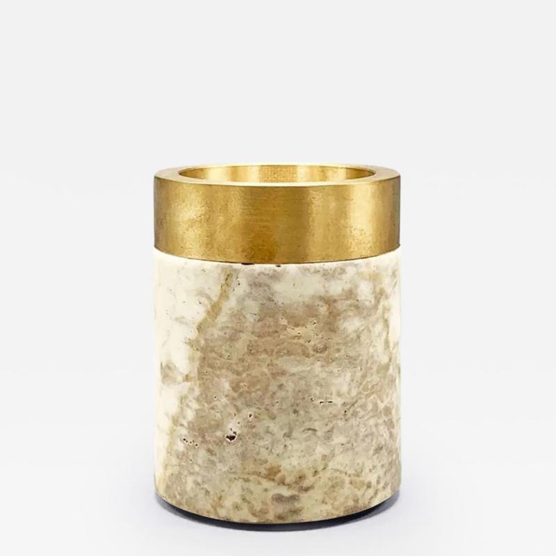 Michael Verheyden X SMALL COPPA CONTAINER WITH BRONZE RIM AND TRAVERTINE