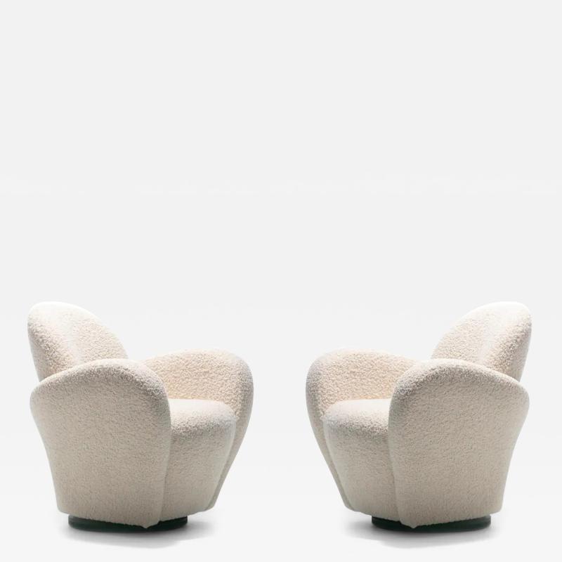 Michael Wolk Pair of Michael Wolk Swivel Lounge Chairs in Ivory Boucl 