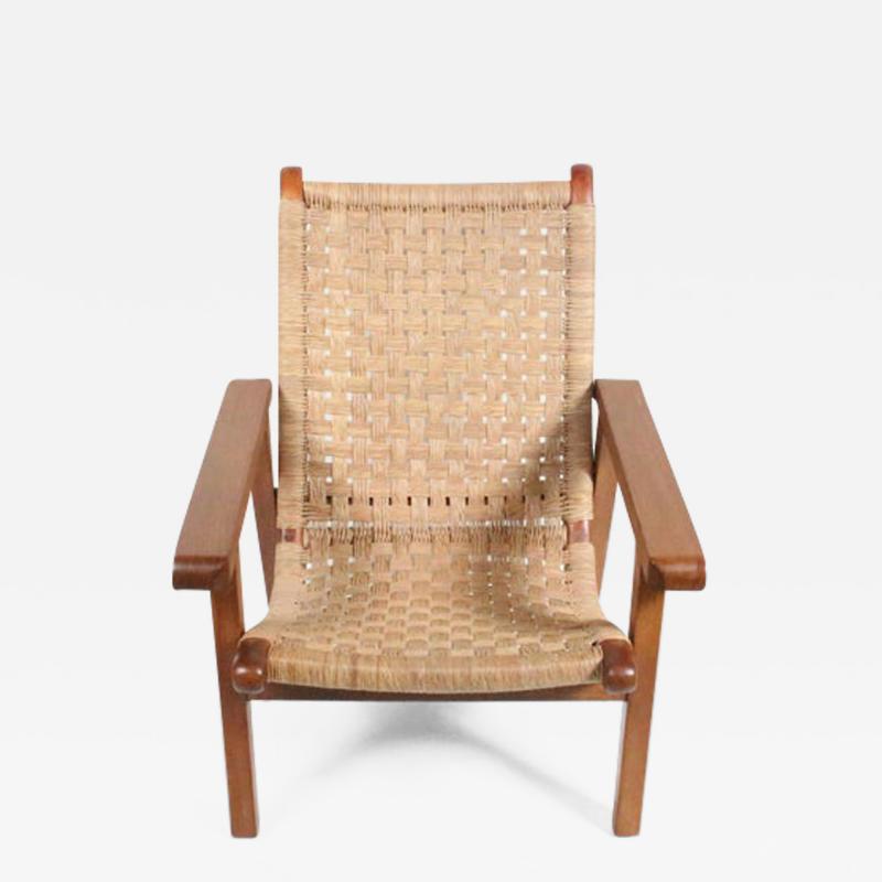 Michael van Beuren Michael van Beuren Bauhaus Teak and Raffia Lounge Chair circa 1940