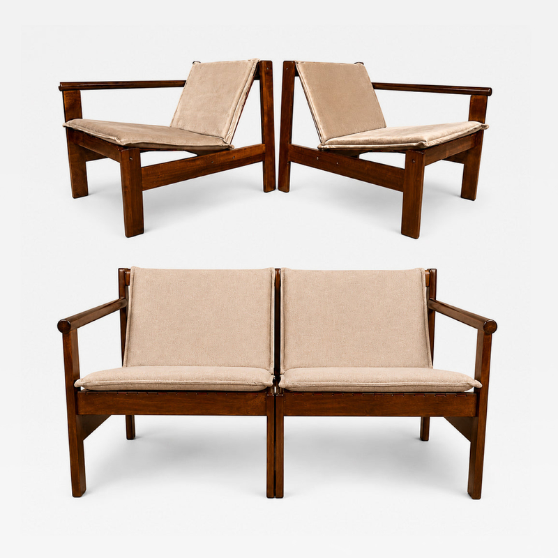 Michel Arnoult Arnoult Ouro Preto Modular Loveseat Pair of Open Arm Lounge Chairs in Imbuia