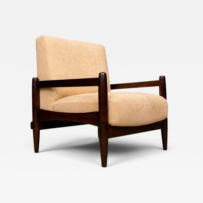 Michel Arnoult Brazilian Mid Century Armchair in Wood Chenille upholstery Michel Arnoult