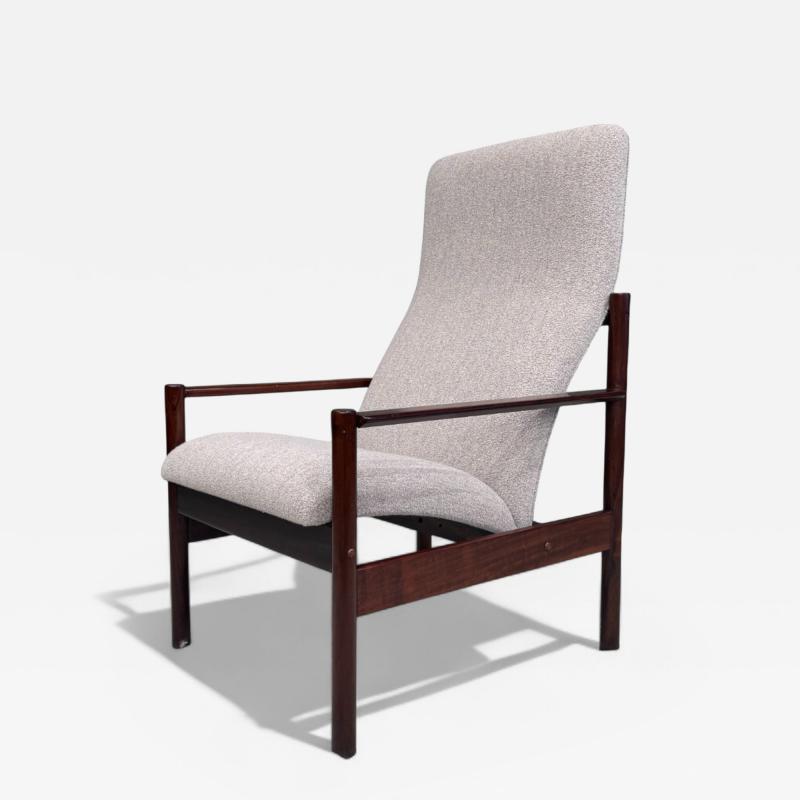 Michel Arnoult Tall Armchair in Imbuia Wood Grey Bocule Michel Arnault 1960s Lot 154A