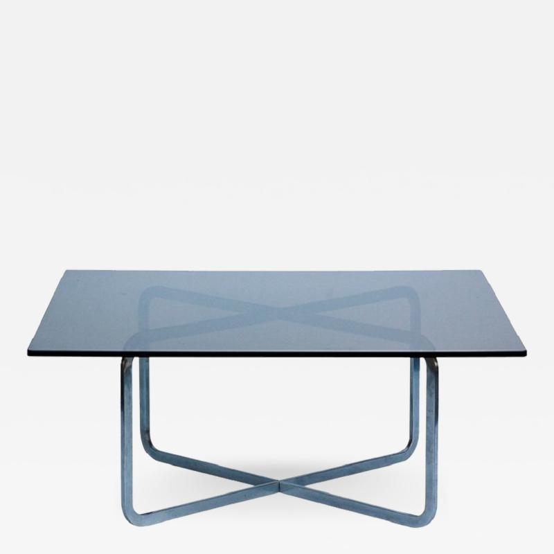Michel Boyer Brushed Steel and Smoked Glass Coffee Table in the Style of Michel Boyer