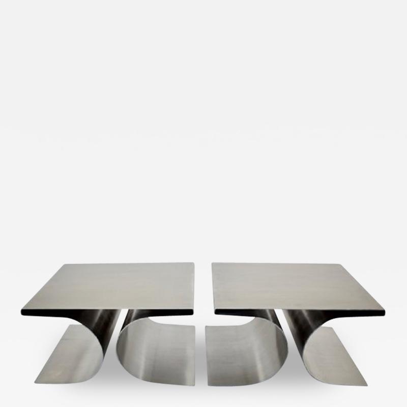 Michel Boyer FRENCH STAINLESS STEEL PAIR SIDE OR COFFEE TABLES IN THE STYLE OF MICHEL BOYER