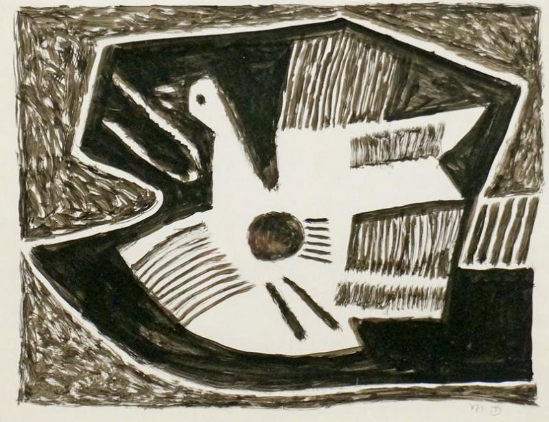 Michel Devieve Black and White Bird Painting by Michel Devieve