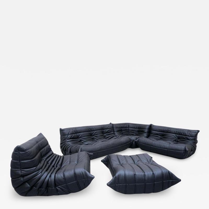 Black Leather Togo Living Room Set by Michel Ducaroy for Ligne Roset, Set  of 5 for sale at Pamono