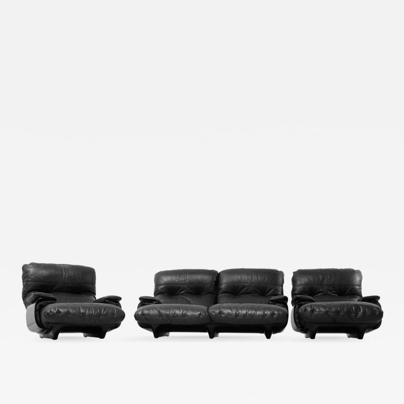 Michel Ducaroy Ducaroy Ligne Roset Sofa Set in Brown Perspex with Black Leather