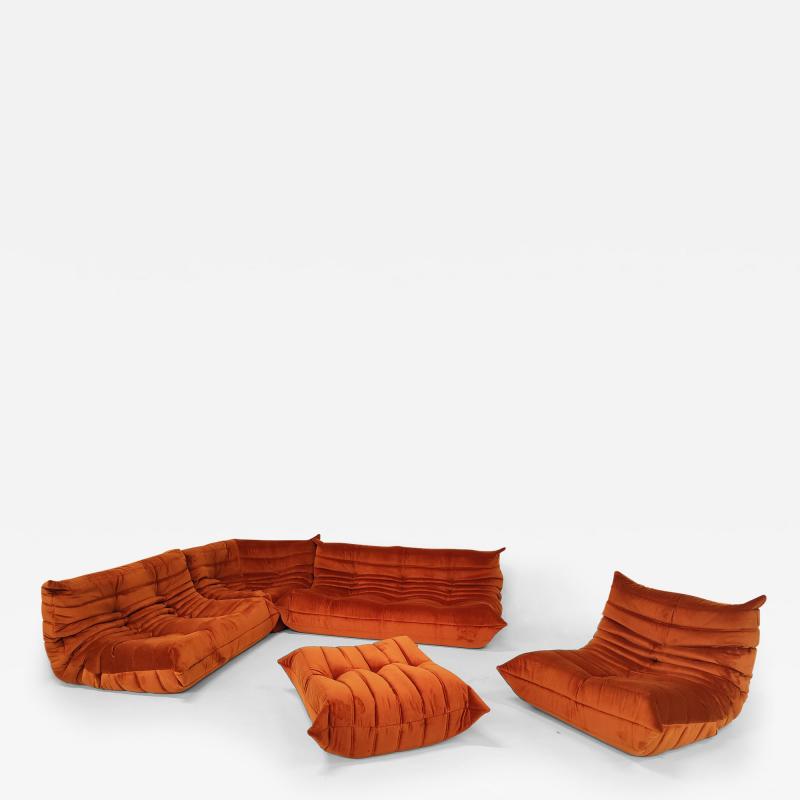 Michel Ducaroy Mid Century Modern Orange Togo Sofa Set by Michel Ducaroy for Ligne Roset