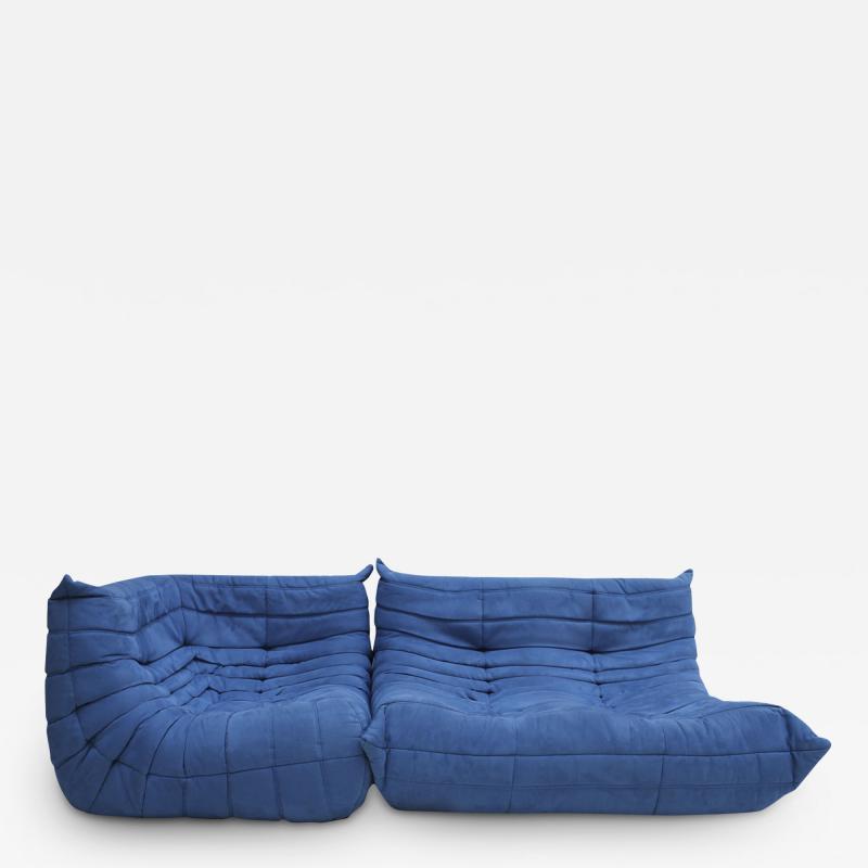 Michel Ducaroy Original Ligne Roset Togo Blue Cotton Velvet Sofa Designed by Michel Ducaroy