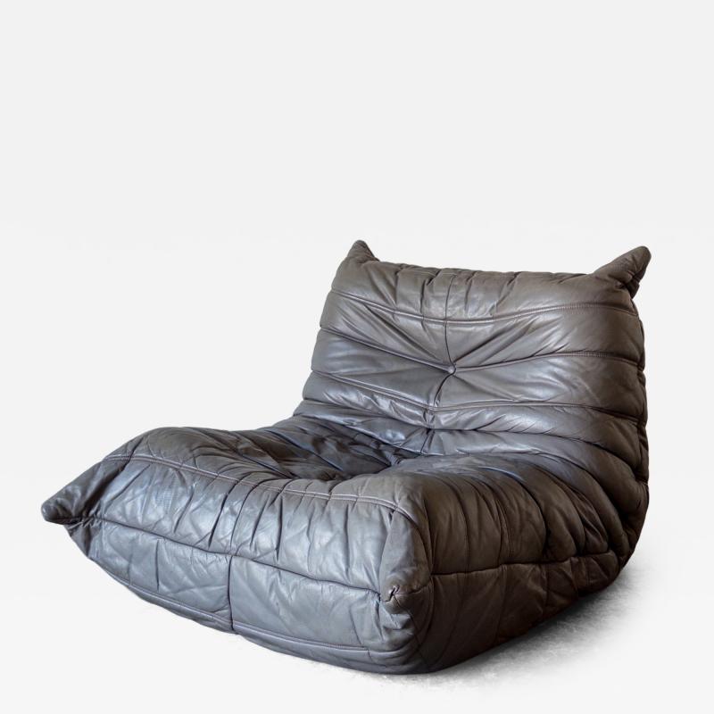 Michel Ducaroy Togo 1 Seater in Grey Leather by Michel Ducaroy for Ligne Roset