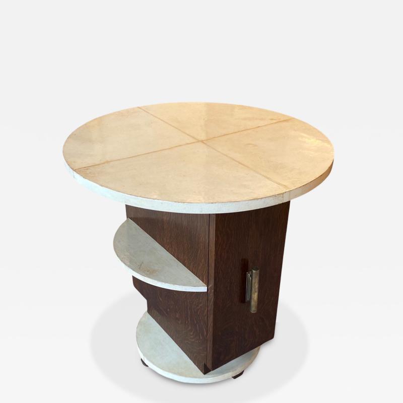 Michel Dufet A Mini Bar Art Deco Side Table in Wood and Goat Skin Top