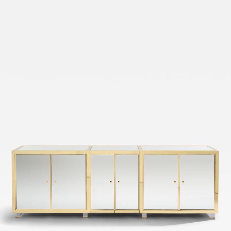 Michel Pigneres Michel Pigneres brass mirrored lucite feet sideboard 1970s