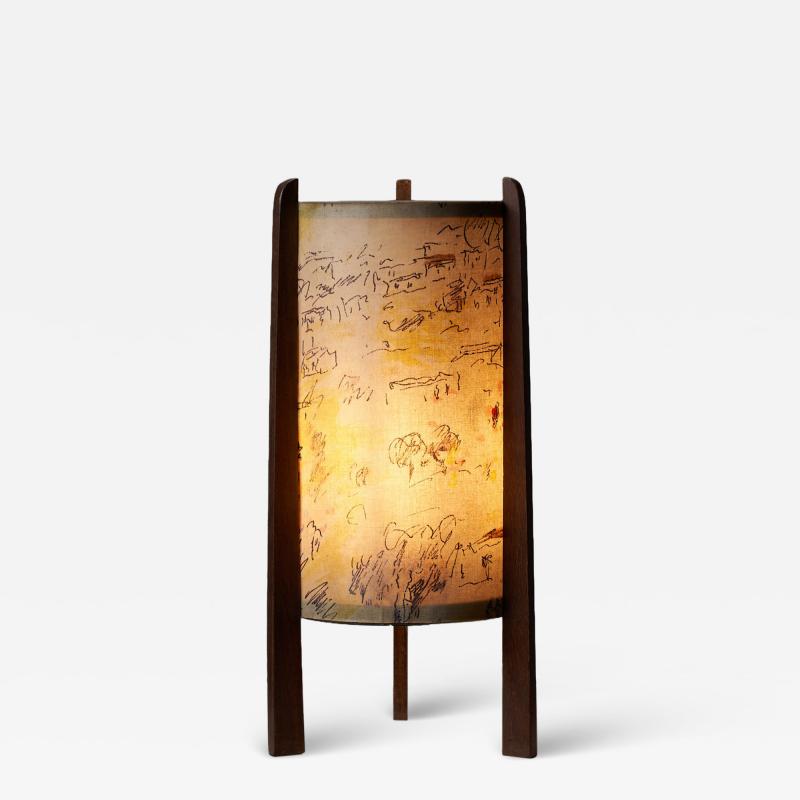 Michele Cascella Michele Cascella Signed Fabric and Wood Table Lamp 1950s