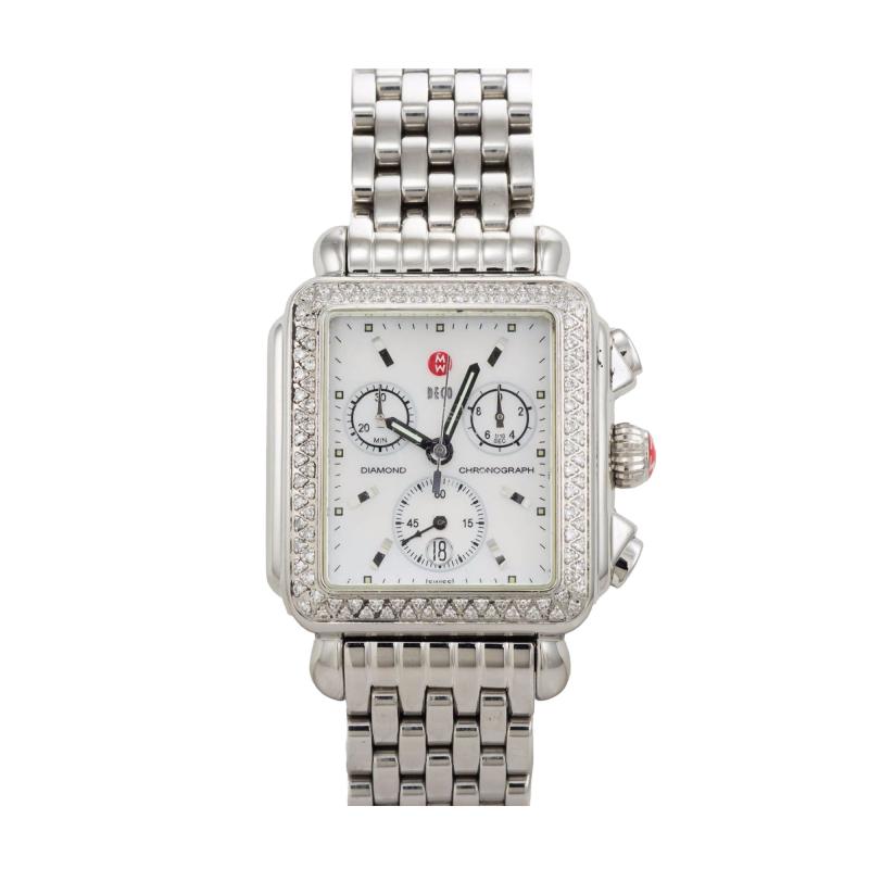 Michele Deco Chronograph Wristwatch in Stainless Steel with Diamond Bezel