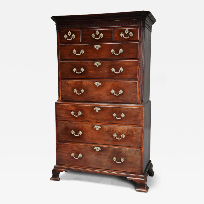 Mid 18th century mahogany chest on chest with superb original patina