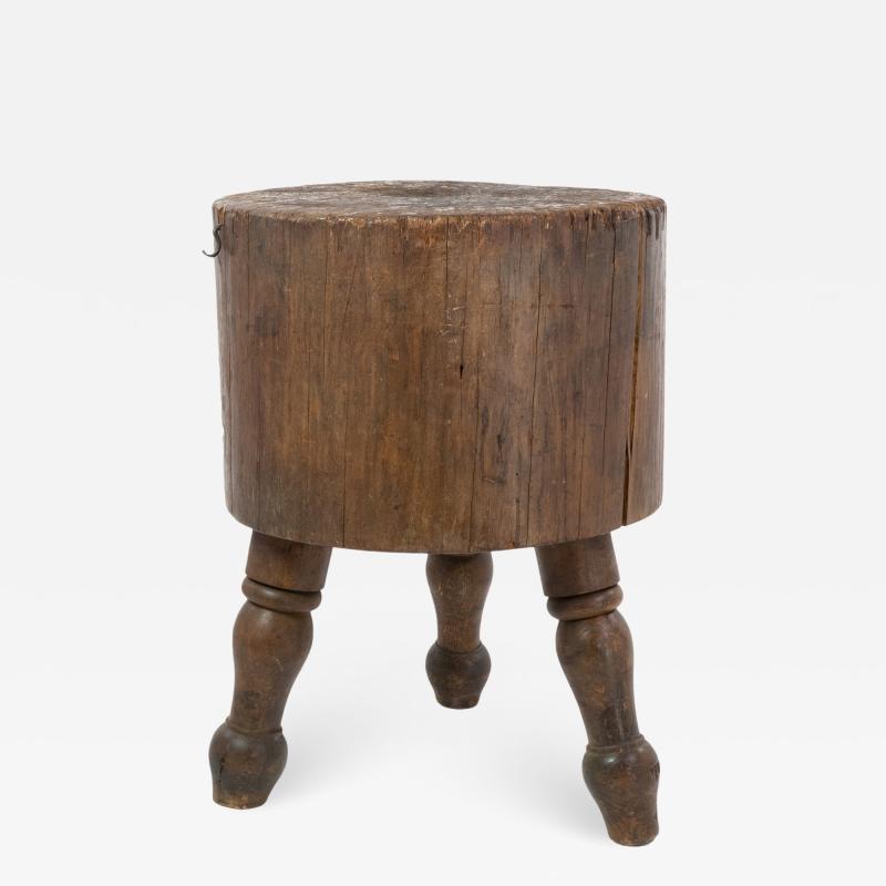 Mid 19th Century Butcher Block On Three Turned Legs Rhode Island Circa 1860 