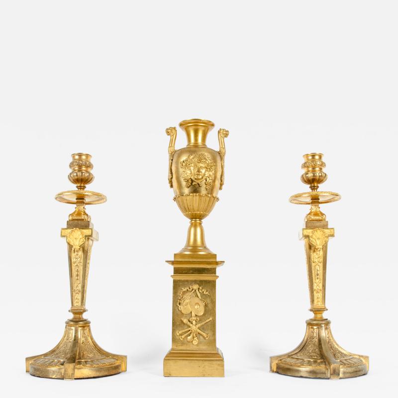 Mid 19th Century Gilt Bronze Three Piece Garniture Set