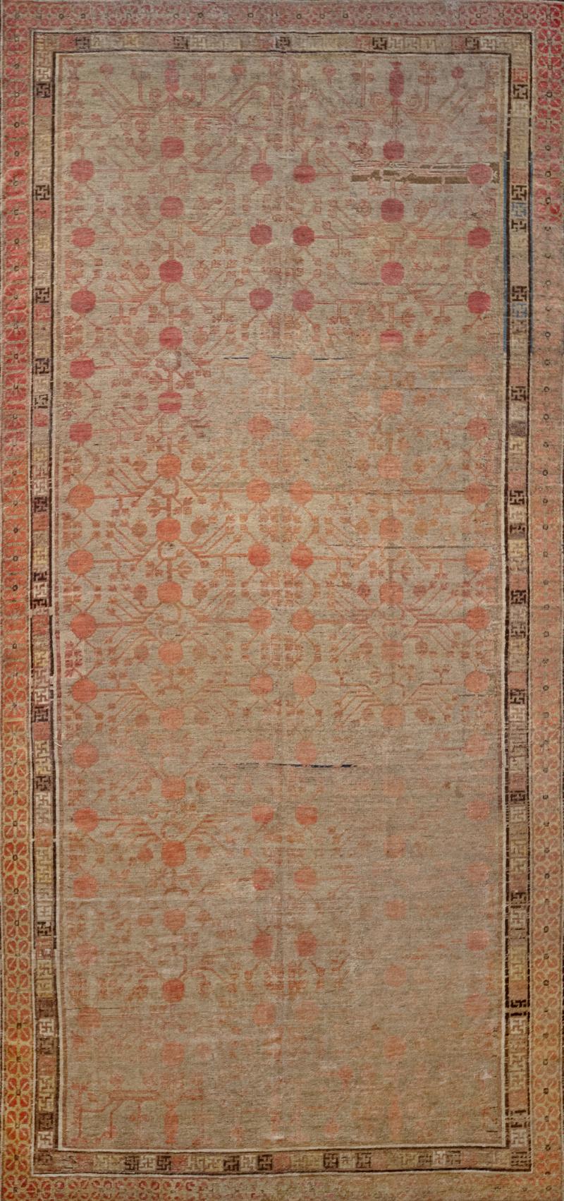 Mid 19th Century Handwoven Wool Vintage Khotan Rug