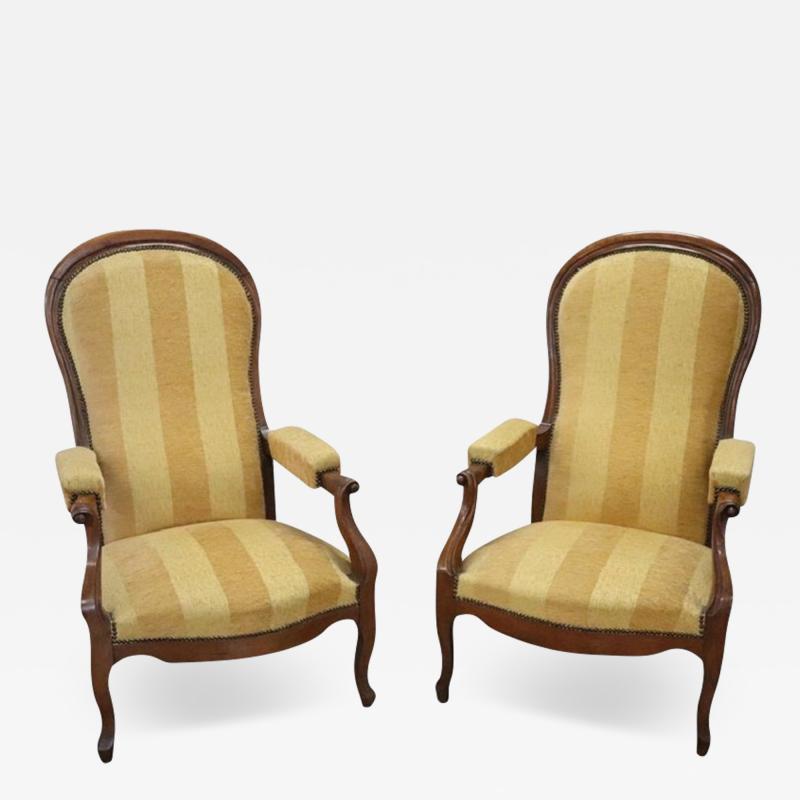 Mid 19th Century Italian Louis Philippe Pair of Antique Reclining Armchairs