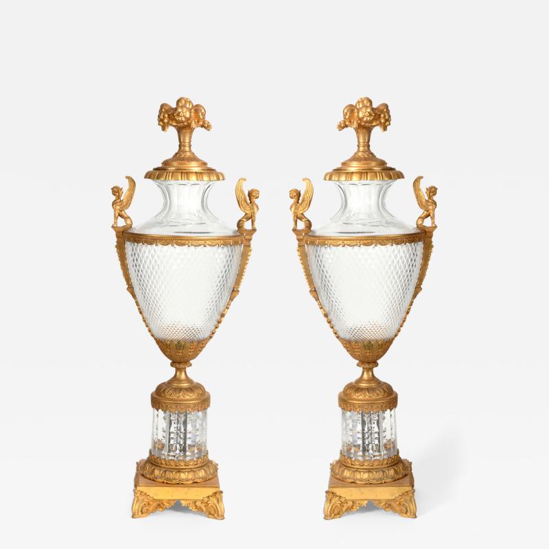 Mid 19th Century Large Matching Pair of Bronze or Cut Glass Urns