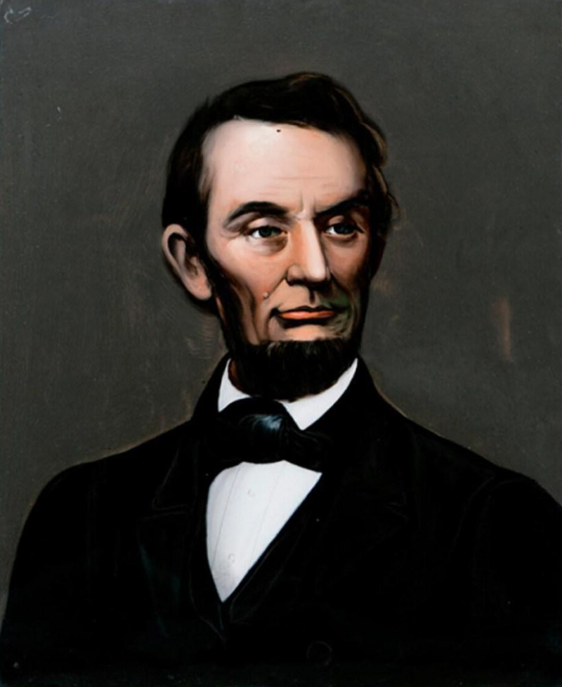 Mid 19th Century Lincoln Portrait Painting on Glass