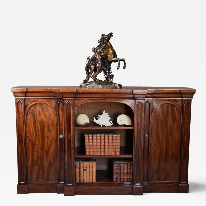 Mid 19th century mahogany breakfront bookcase with Gothic influence