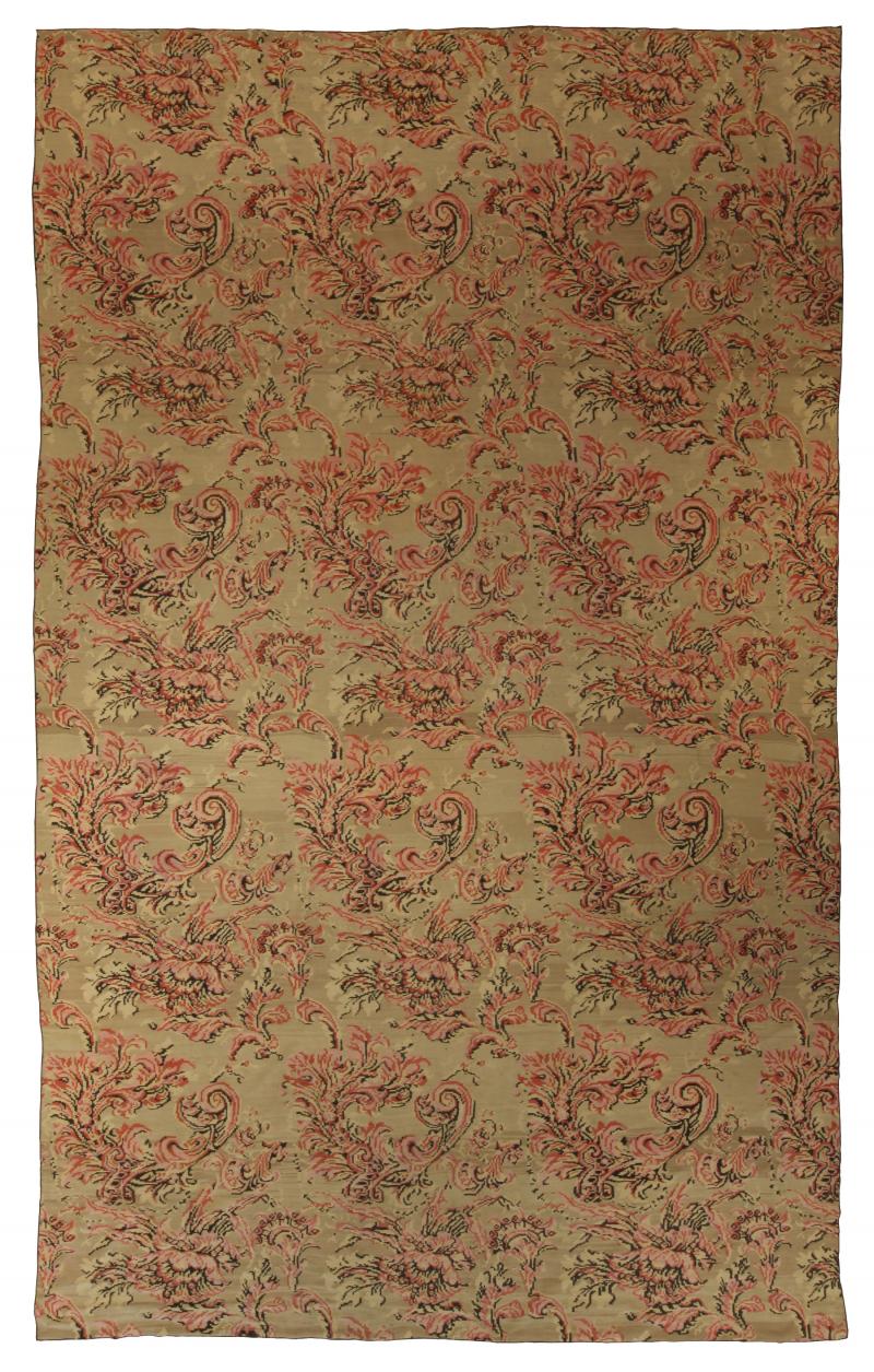 Mid 20th Century Bessarabian Beige Pink Brown Bold Botanic Handmade Wool Rug