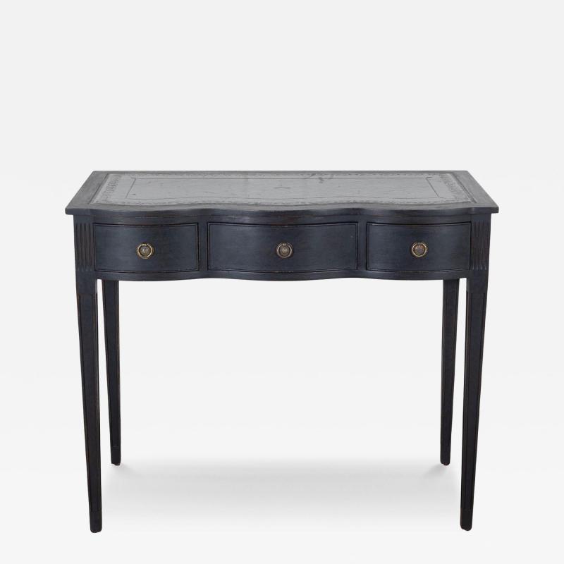 Mid 20th Century Black Console Desk with Curved Front and Original Leather Top